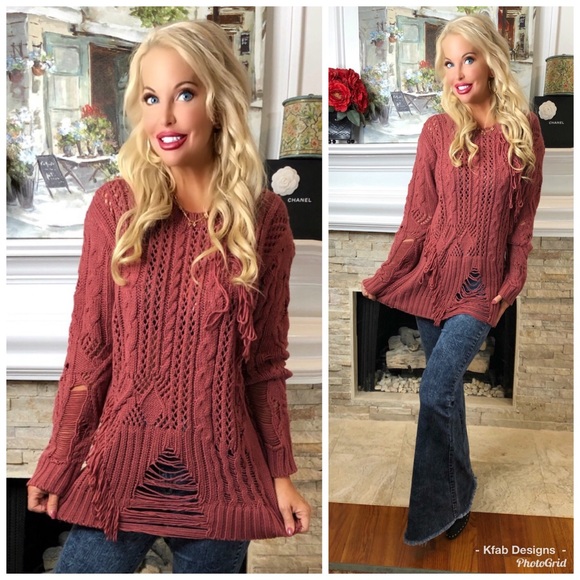 🥰LAST! Fringe Detail Cable Knit Destroyed Sweater - Picture 2 of 5